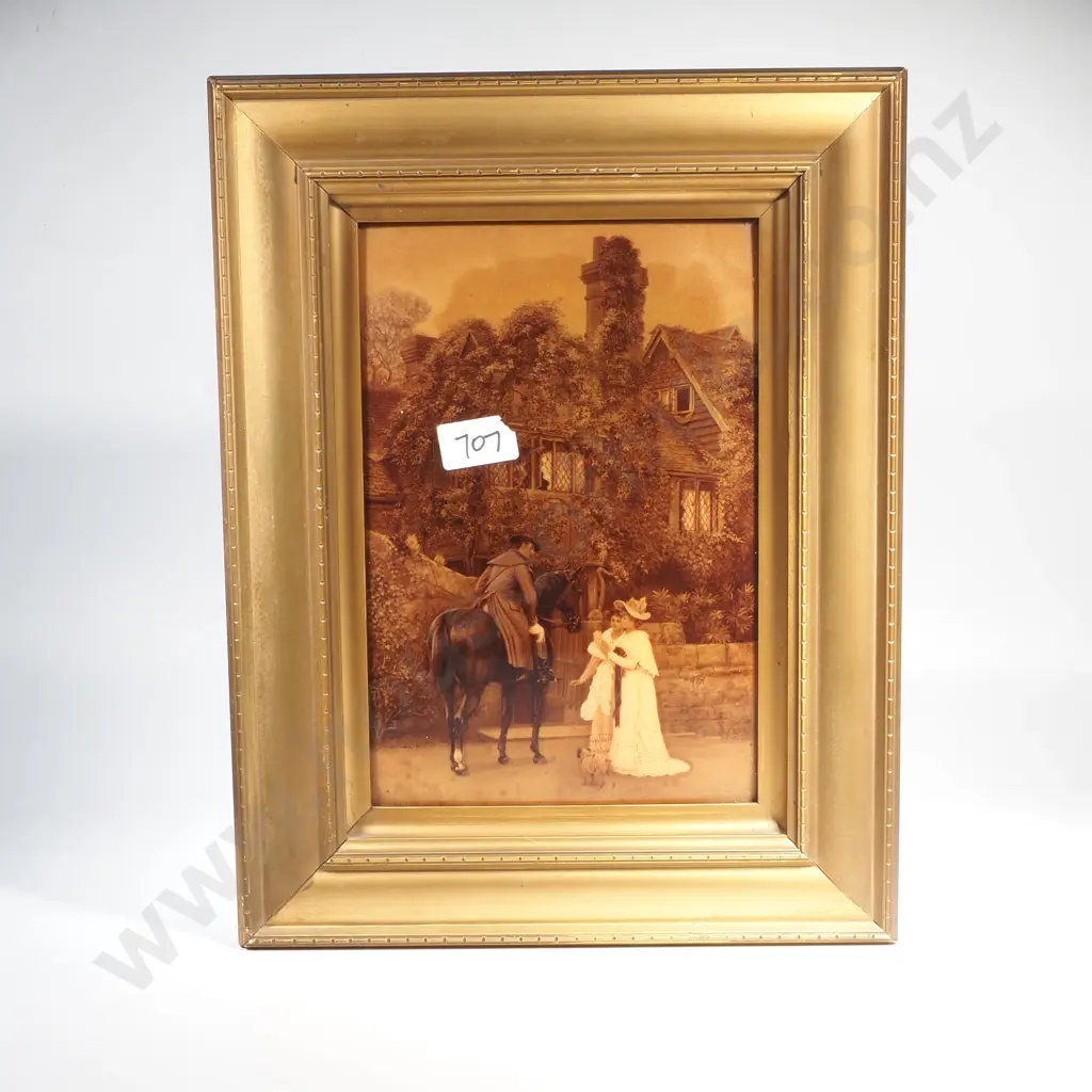 Vintage Crystoleum of an Equestrian Scene after 'The Messenger to the Heiress' by Arthur Vernon Image 1++