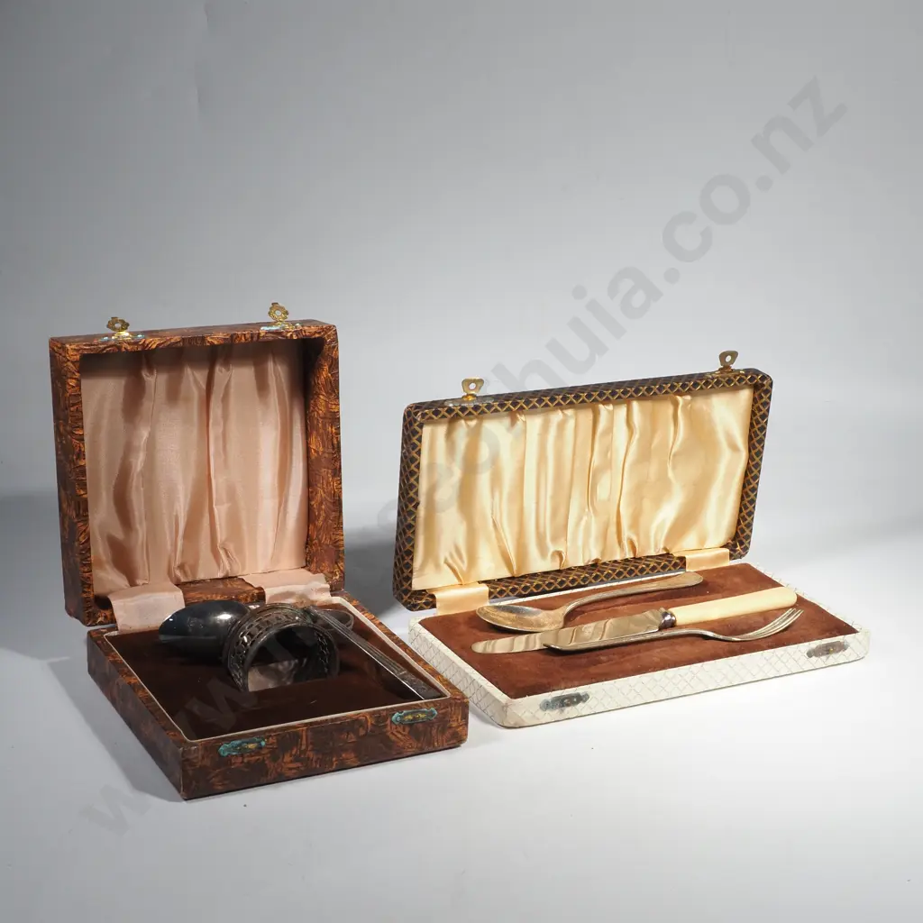 Two Boxed Silver Plated Christening Sets, One w Pusher & Serviette Ring Image 1++