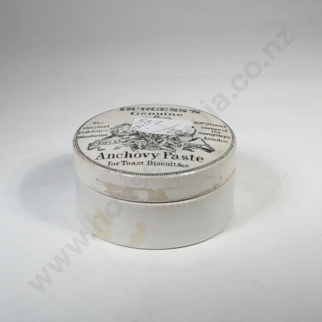 Antique Burgess's Genuine Anchovy Paste Pottery Container Image 1++