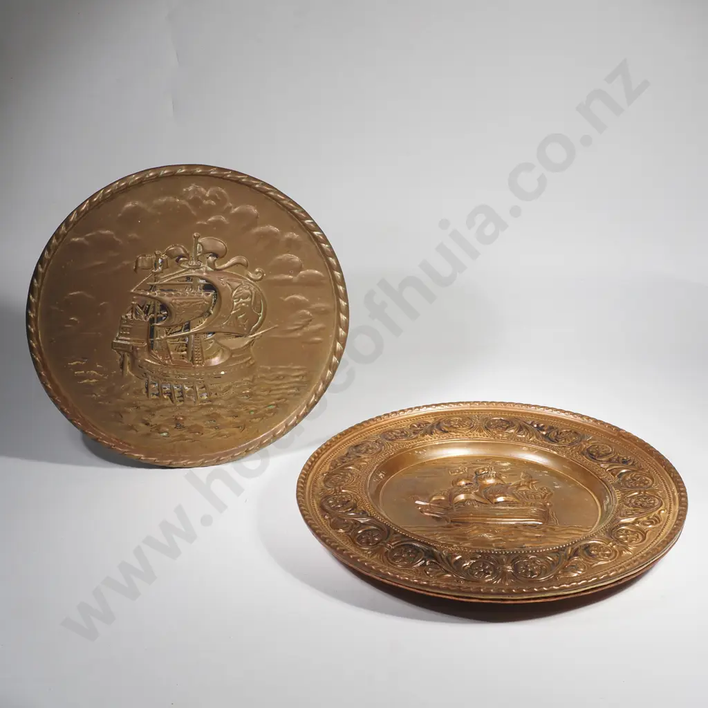 Four  Brass Plaques w Embossed Sailing Ships Image 1++