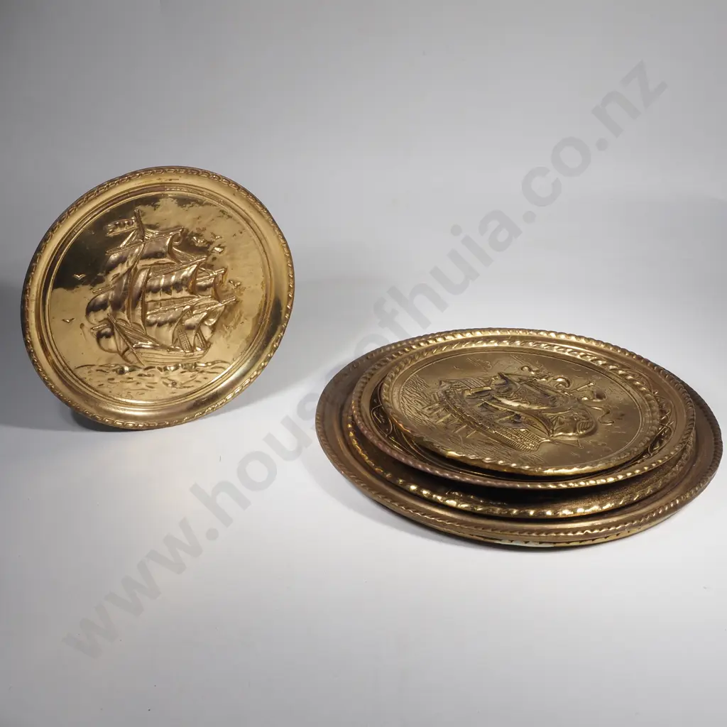 Six Brass Plaques w Embossed Ships in Medium & Small Sizes Image 1++