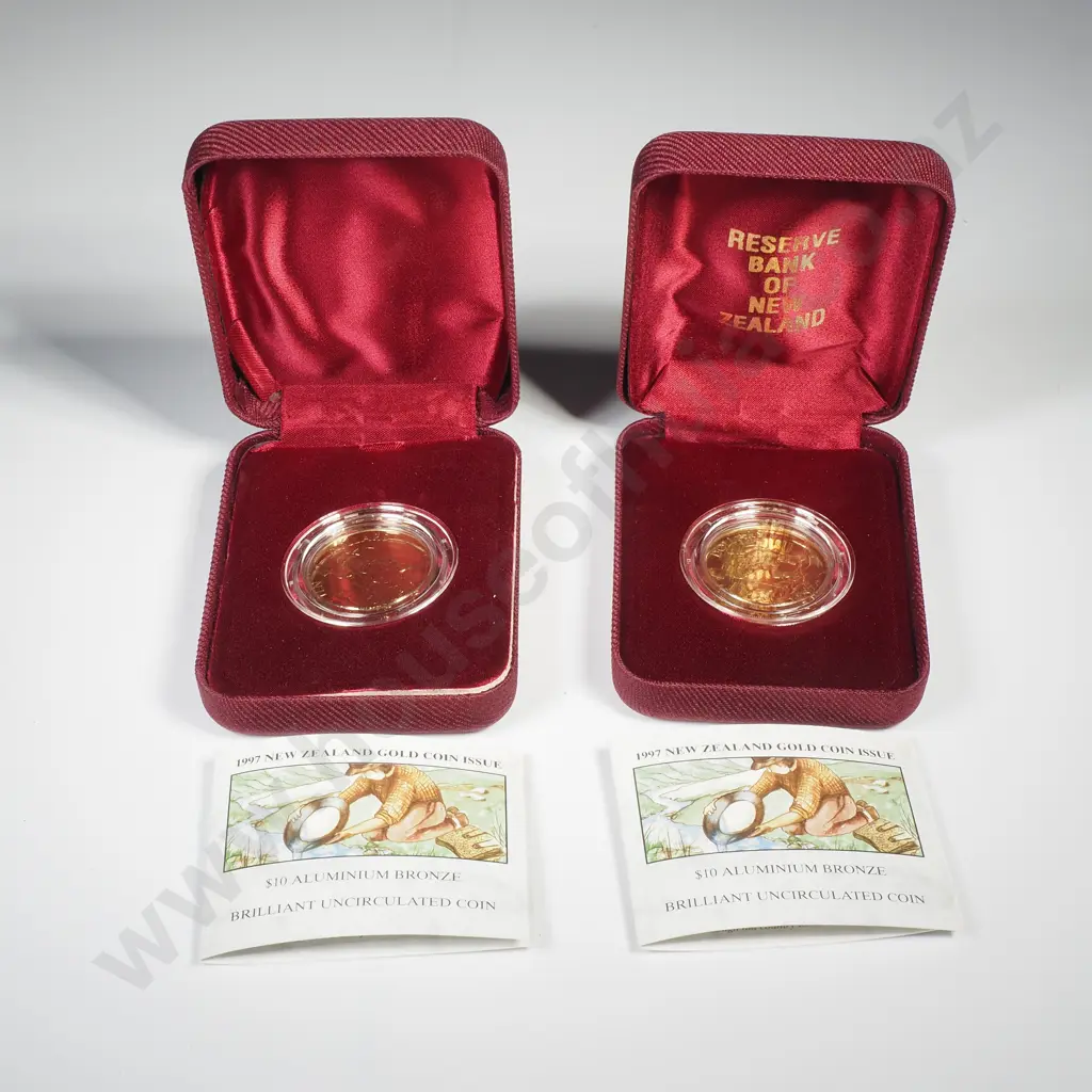 NZ 1997 Two Brilliant Uncirculated Gabriel's Gully Ten Dollar coins Image 1++