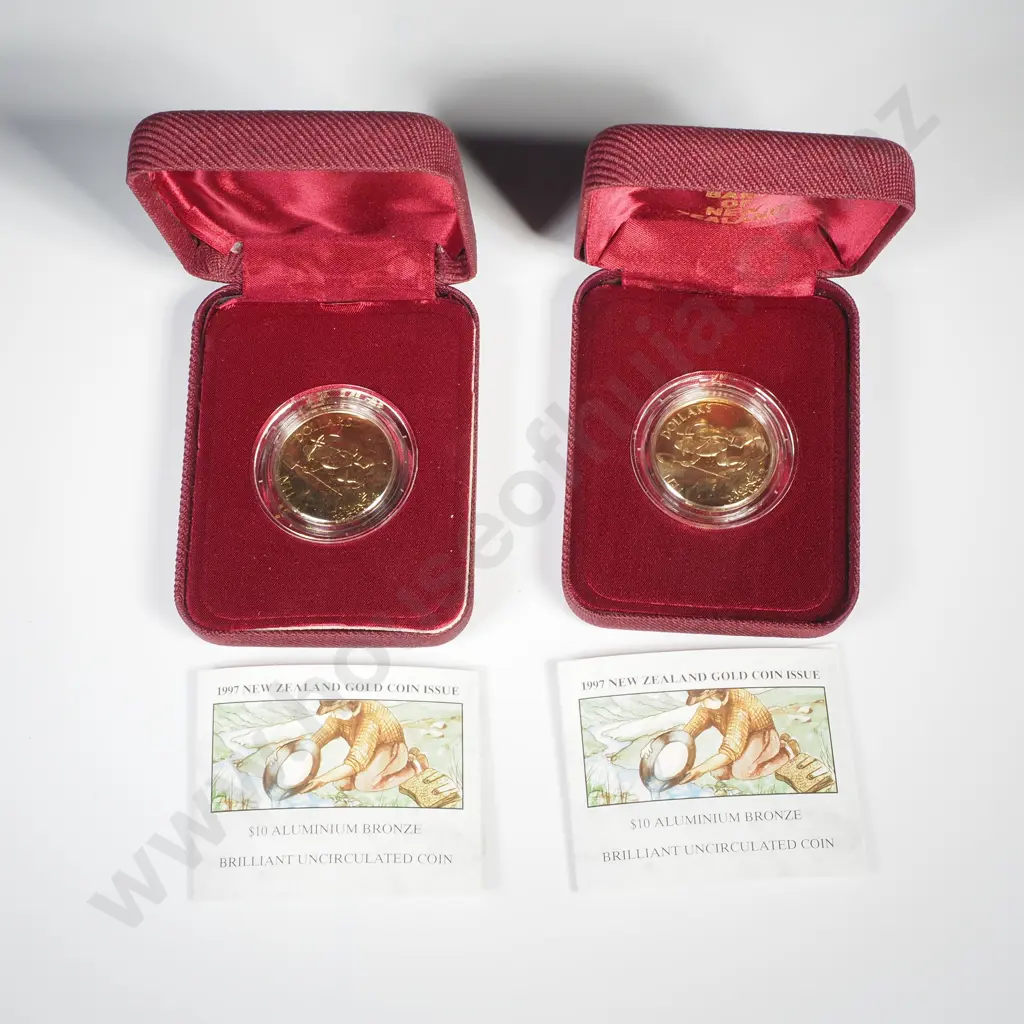 NZ 1997 Two Brilliant Uncirculated Gabriel's Gully Ten Dollar coins Image 1++