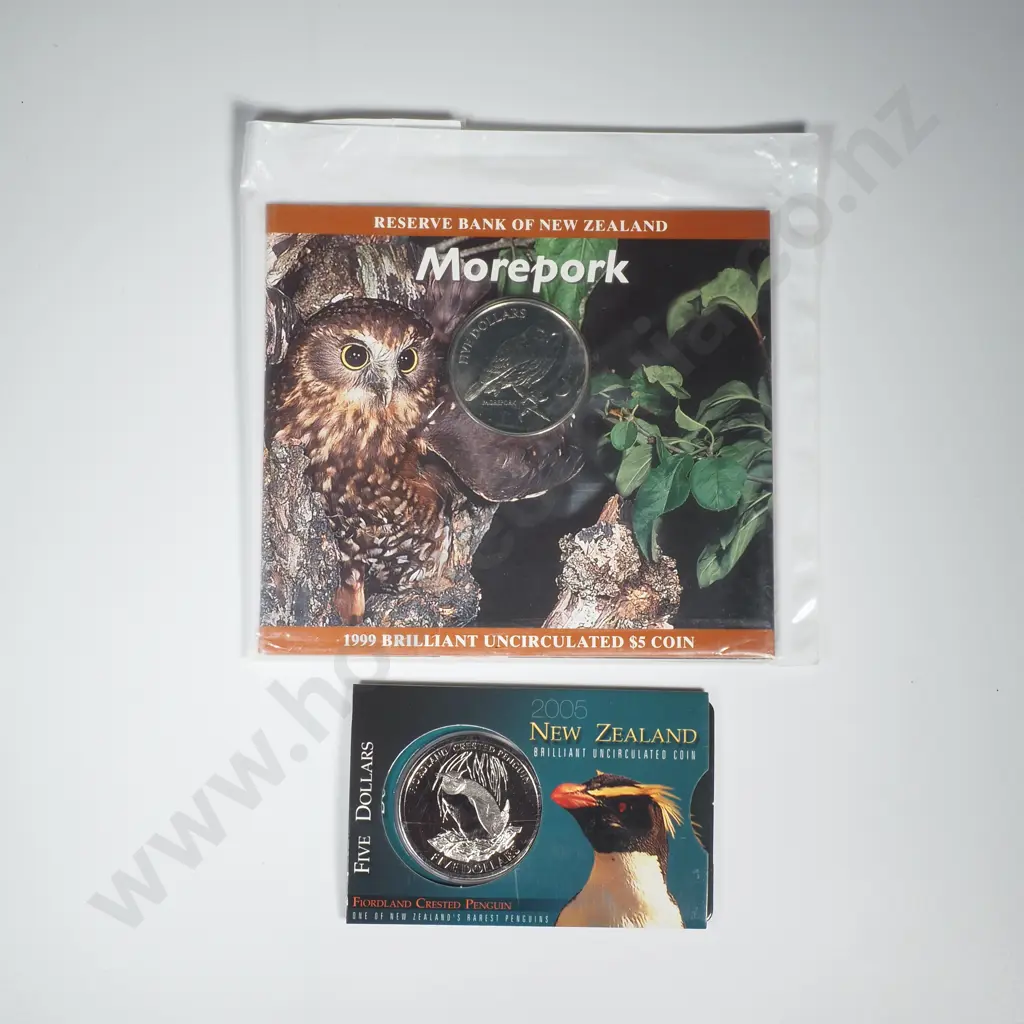 NZ Two Brilliant Uncirculated Five Dollar coins celebrating New Zealand Wildlife Image 1++