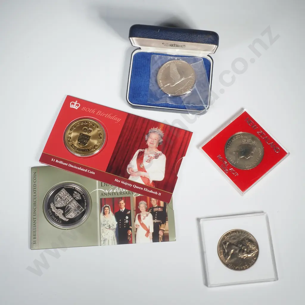 NZ Five Brilliant Uncirculated Commemorative One Dollar Coins Image 1++