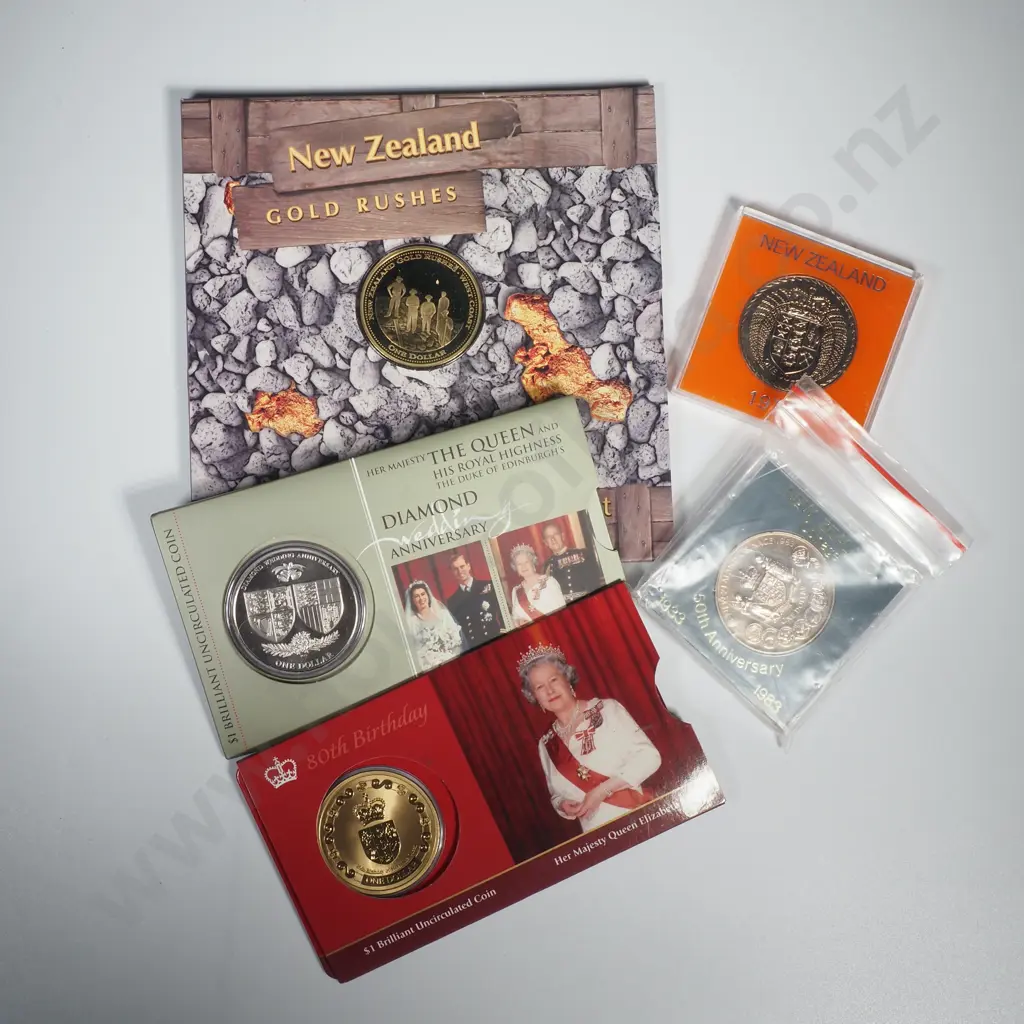 NZ Five Brilliant Uncirculated Commemorative One Dollar Coins Image 1++