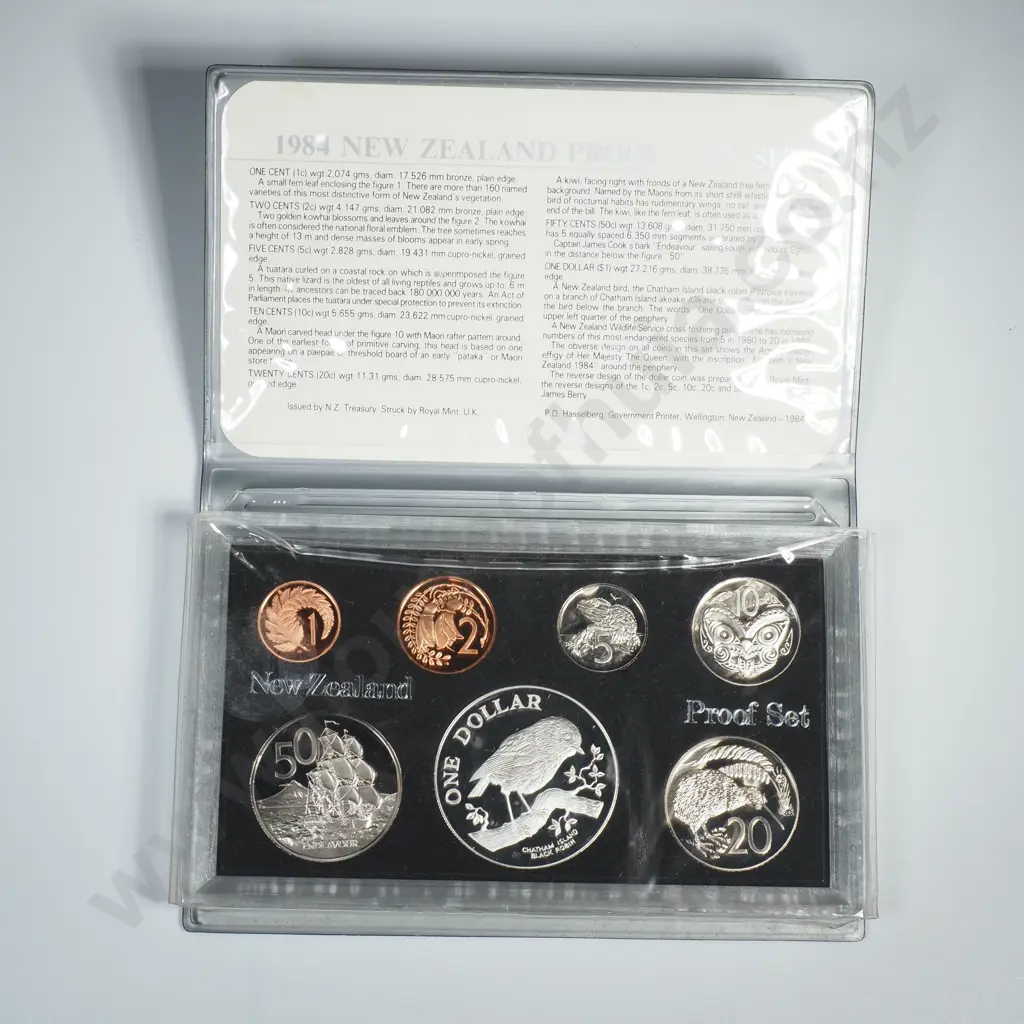 1984 NZ Proof Coin Set w Sterling Silver Dollar Image 1++