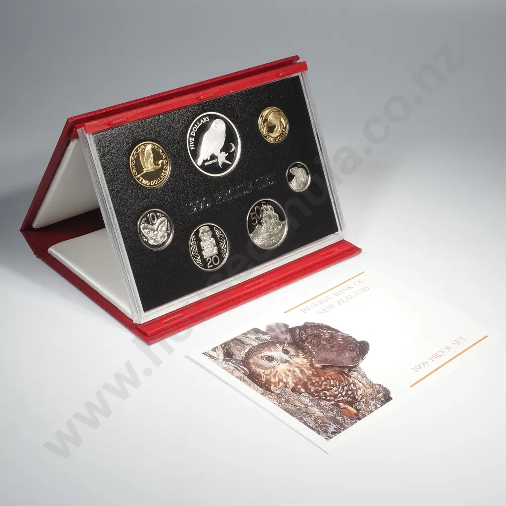 1999 NZ Proof Coin Set w Silver Five Dollar  Image 1++