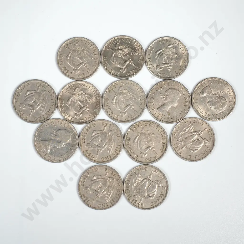 Lot of Post 1946 New Zealand Shillings Image 1++