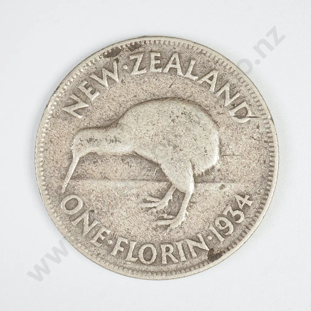 New Zealand 1934 Florin - 50% Silver Image 1++