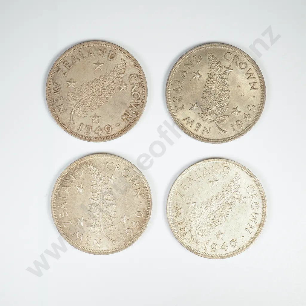 NZ 4 x 1949 Silver Crowns, Extremely Fine or Better Image 1++