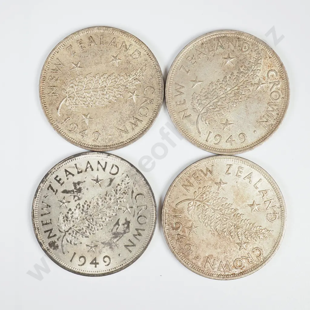 NZ 4 x 1949 Silver Crowns, Extremely Fine or Better Image 1++