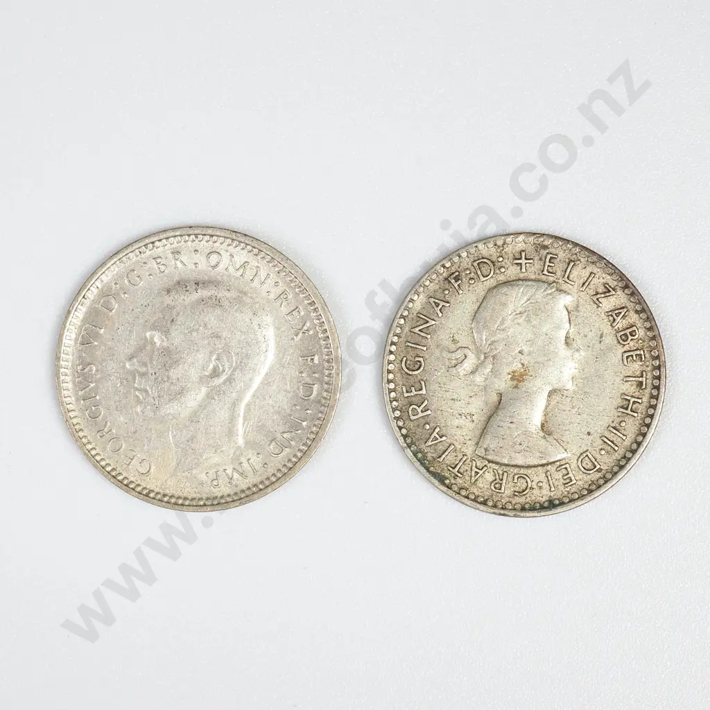Australia 1948 & 1955 Silver Three Pence Coins Image 1++