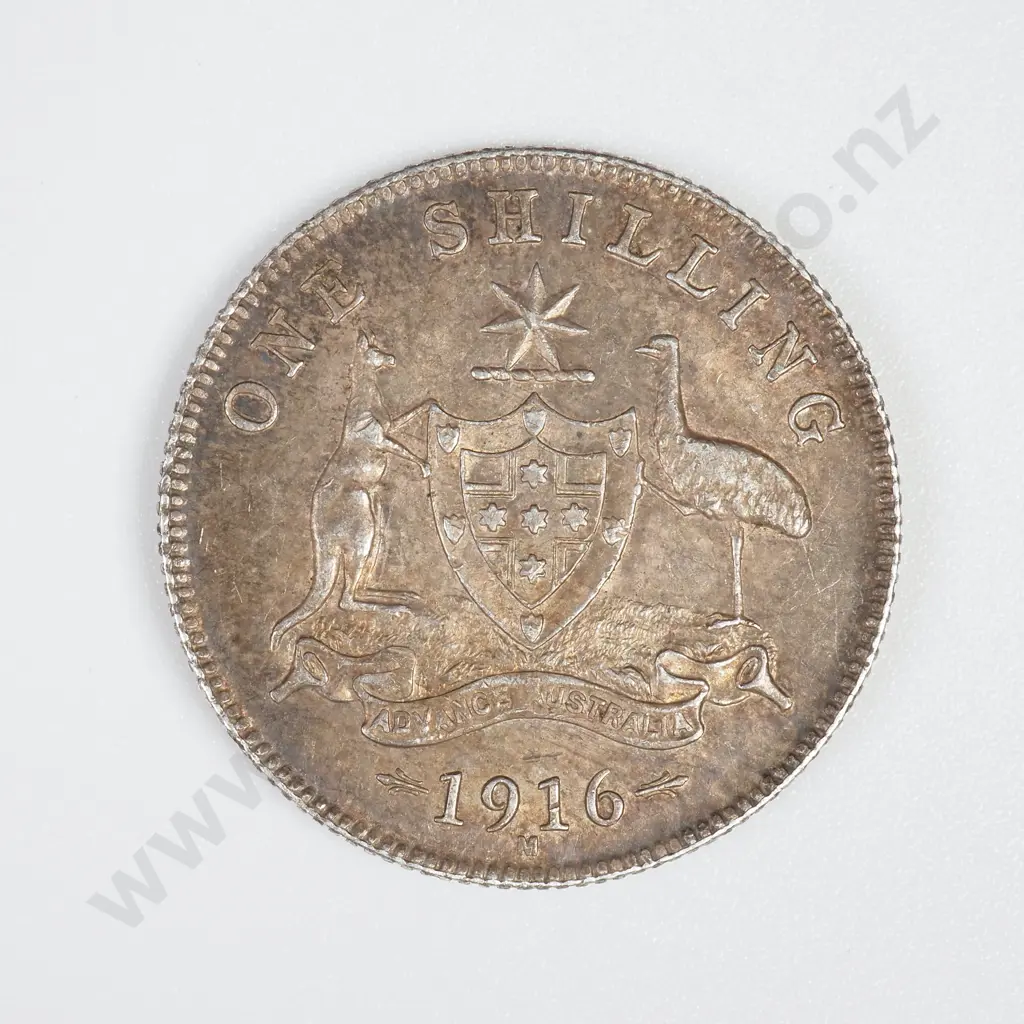 Australia 1916 ‘M’ Silver Shilling, Extremely Fine Image 1++