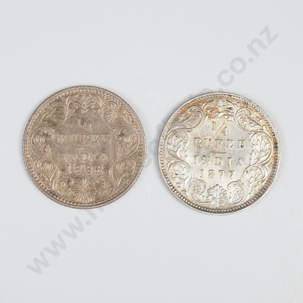 1877 & 1888 Indian 1/4 Rupees - Silver  Image 1++
