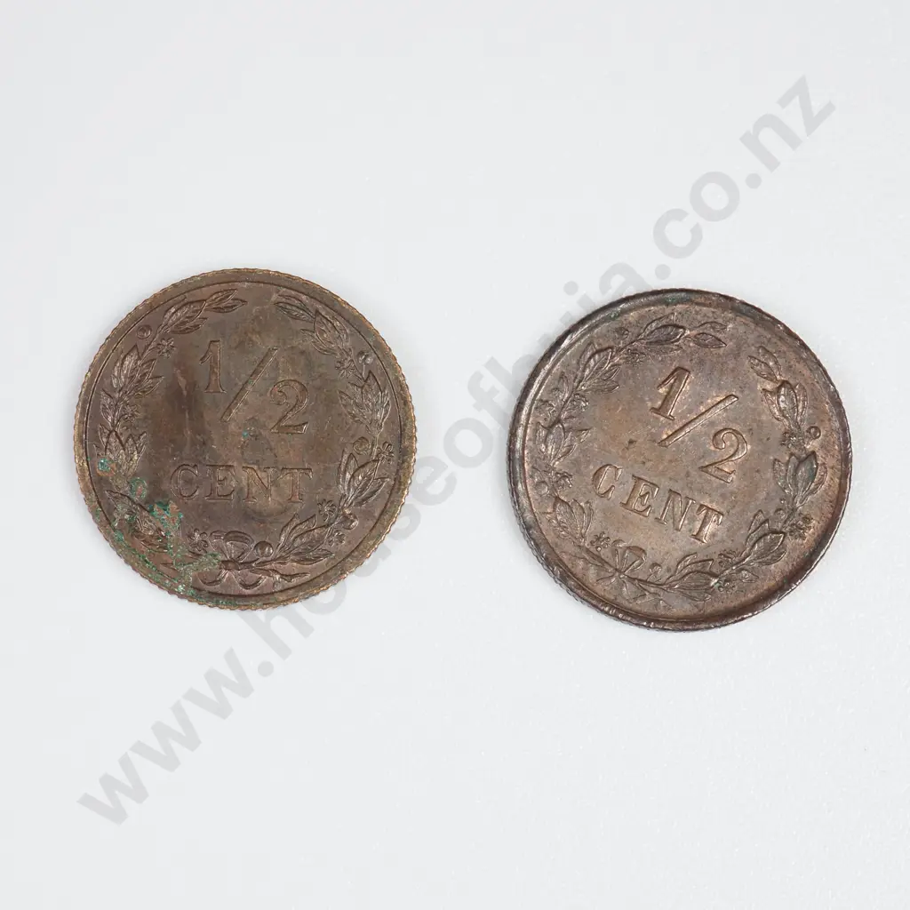 Netherlands 1885 & 1906 Half Cent Coins Image 1++