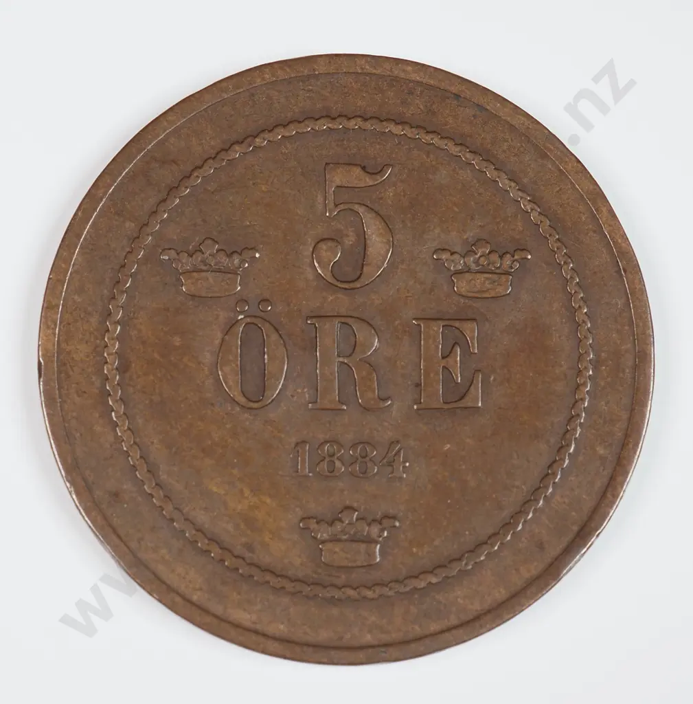 Sweden 1884 Five Ore, Very Fine Image 1++