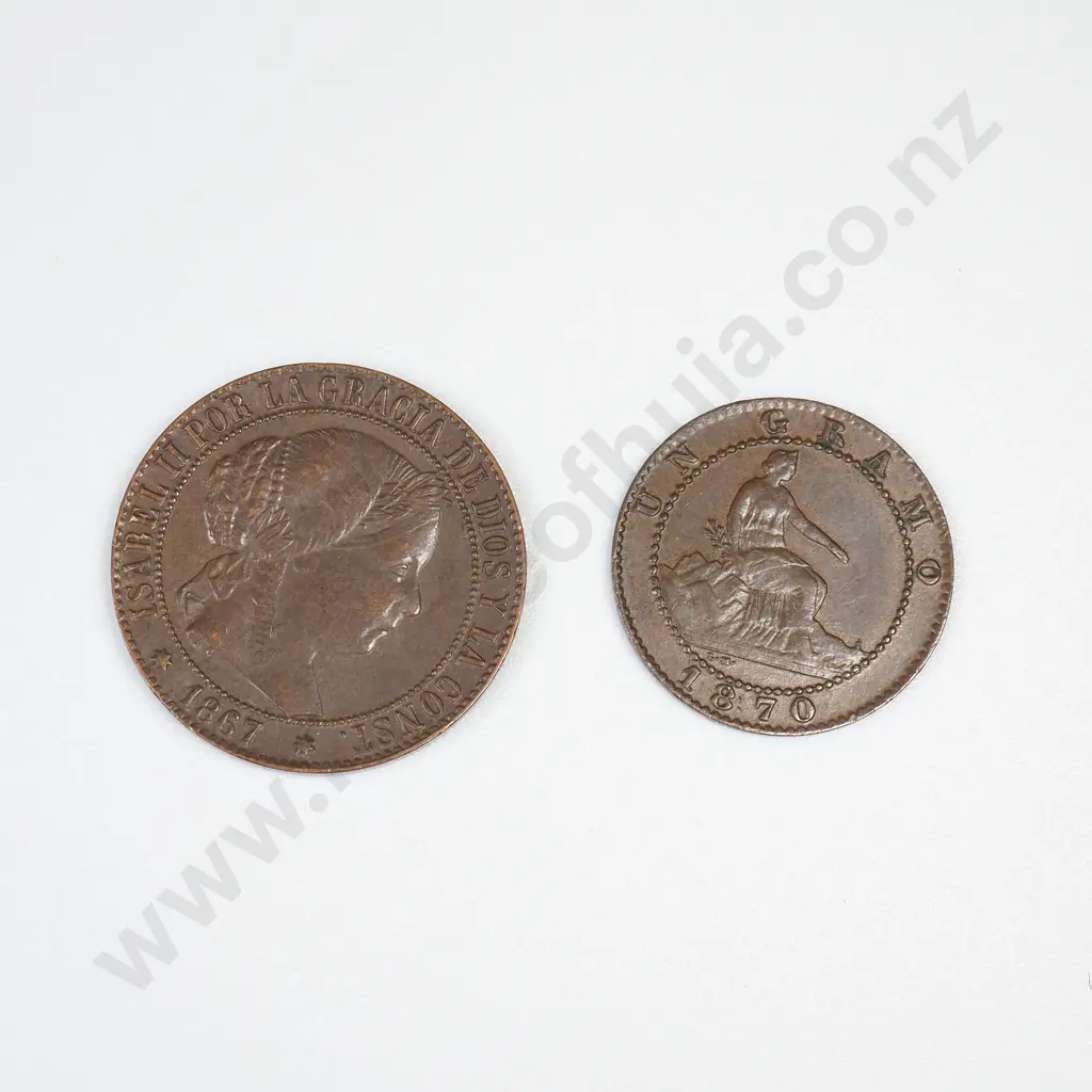 Spain 1867 & 1870 Centimo coins Image 1++