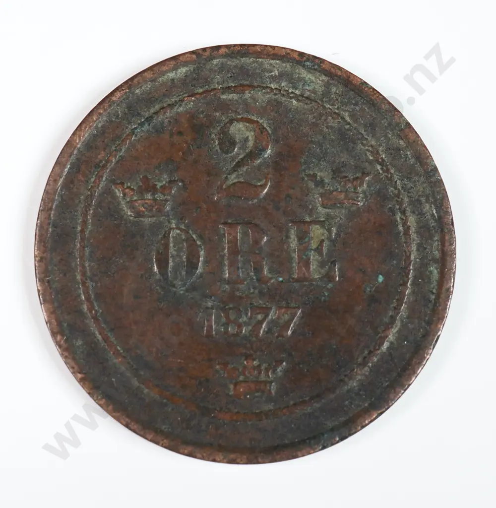 Sweden 1877 Two Ore, Very Fine Image 1++