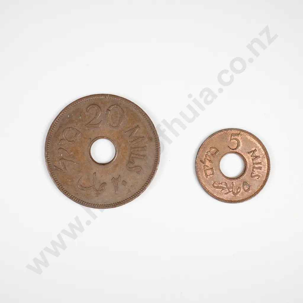 Palestine 1942 20 Mils & 5 Mils Coins Image 1++