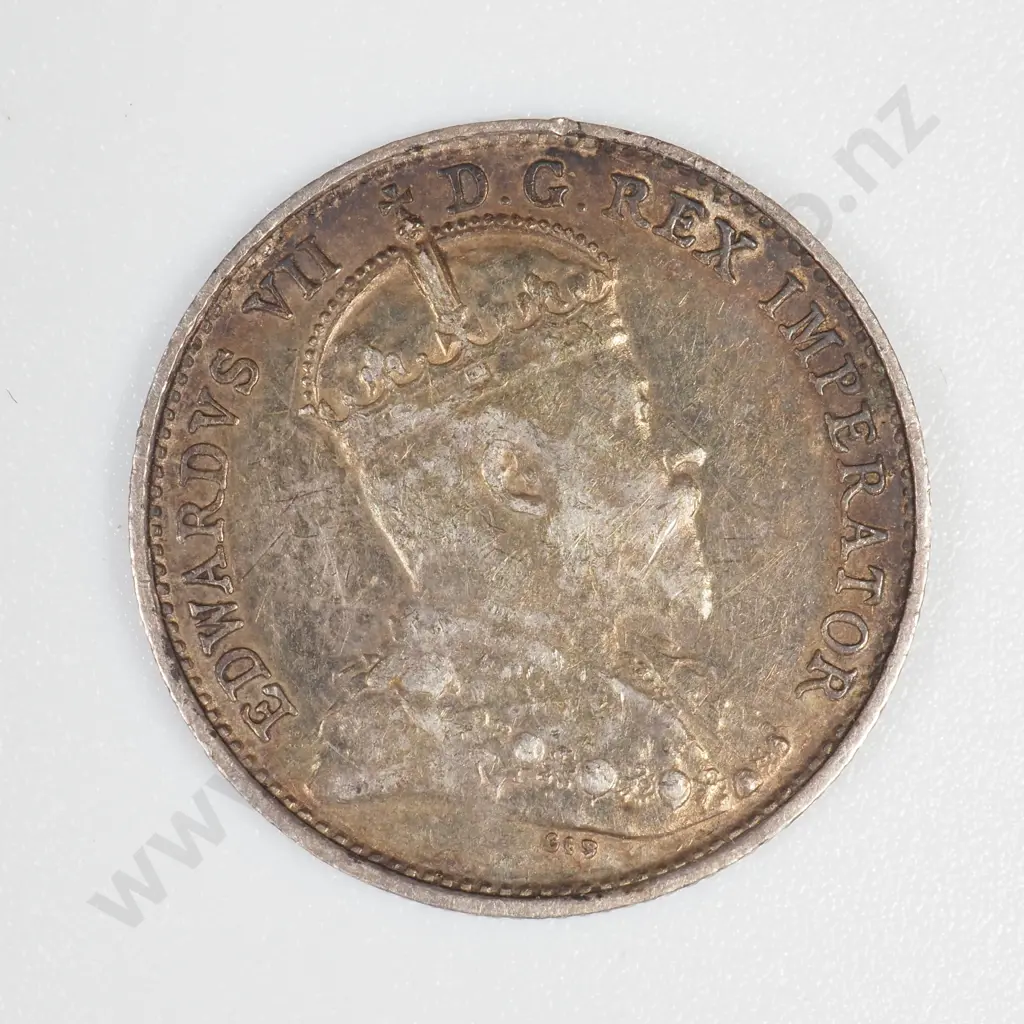 Canada 1909 Silver 5 Cents Round Leaves Type Image 1++