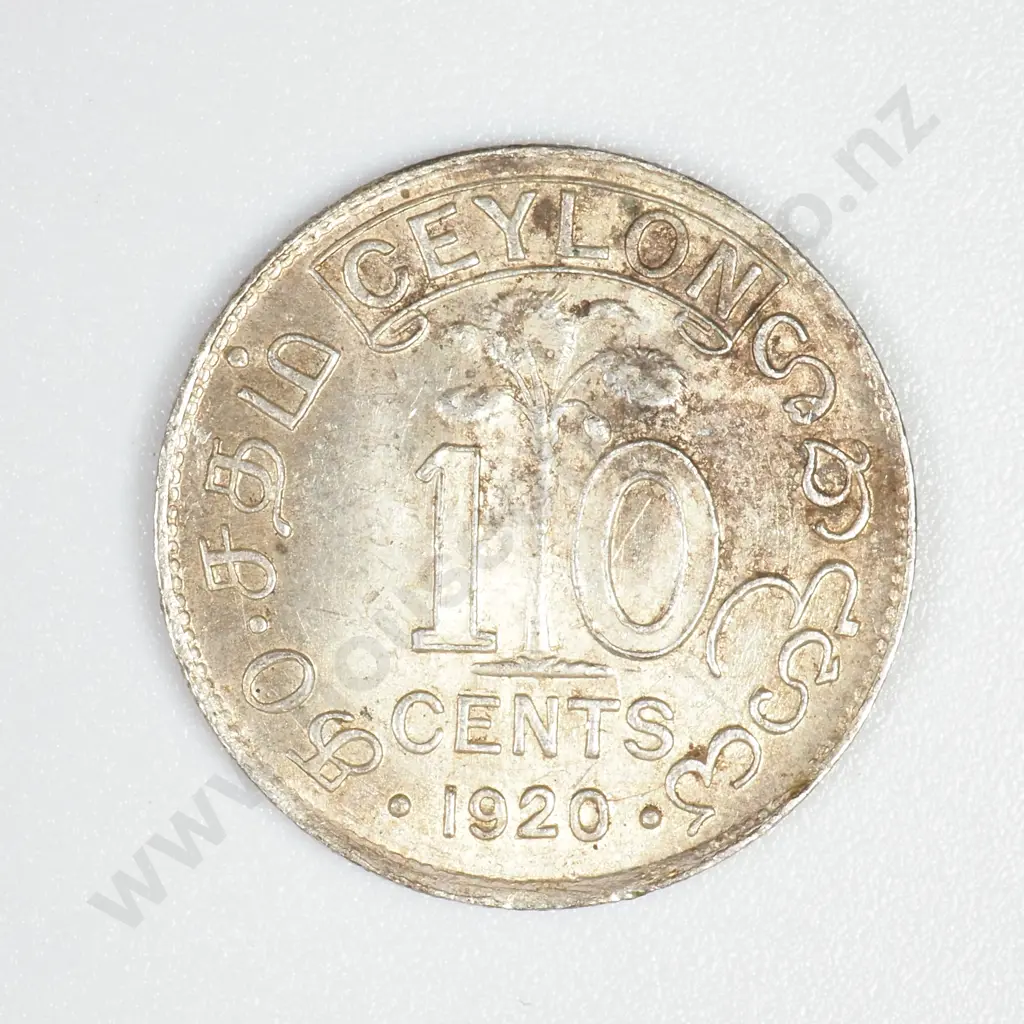 Ceylon 1920 Silver 10 Cents Image 1++