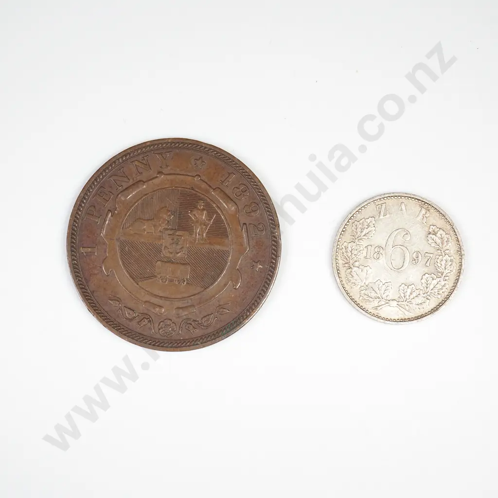 South Africa 1892 Penny & 1896 Silver Sixpence Image 1++