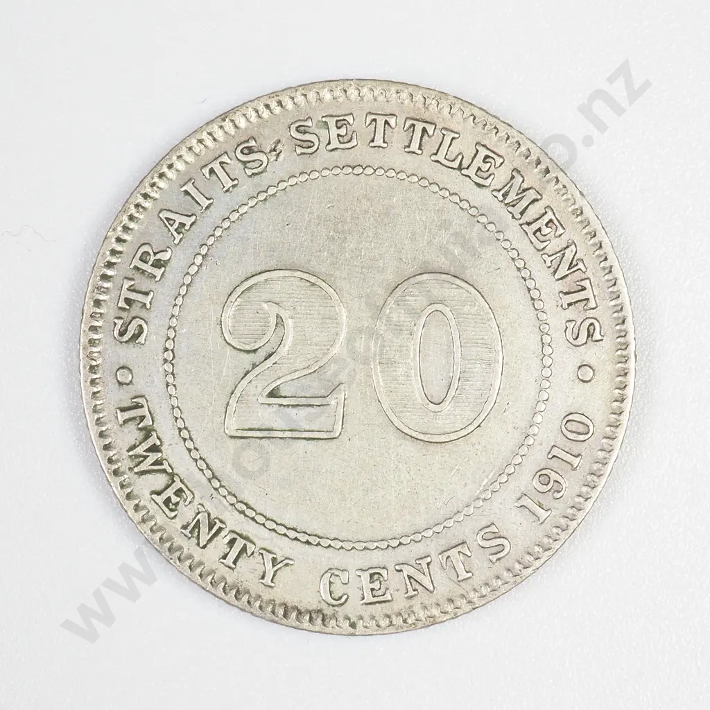 Straits Settlements 1910 Silver 20 Cents Image 1++