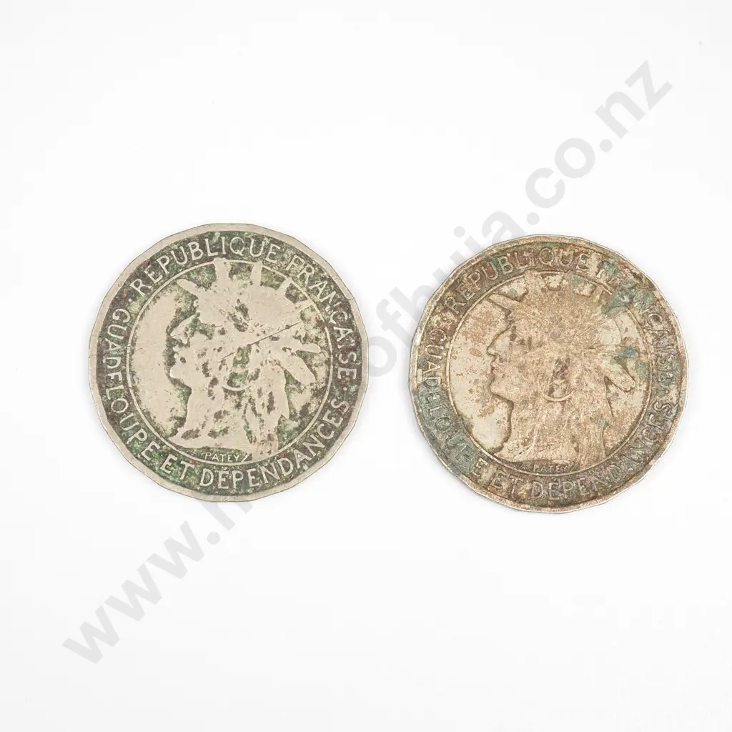 Guadeloupe 1903 & 1921 Franc Image 1++