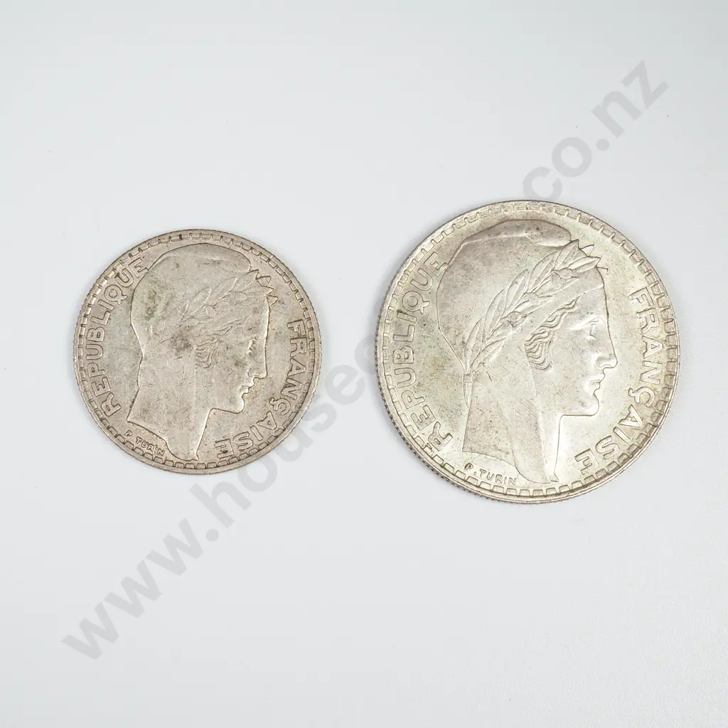 France Silver 1933 10 Francs, Very Fine and 1938 20 Francs, Extremely Fine Image 1++