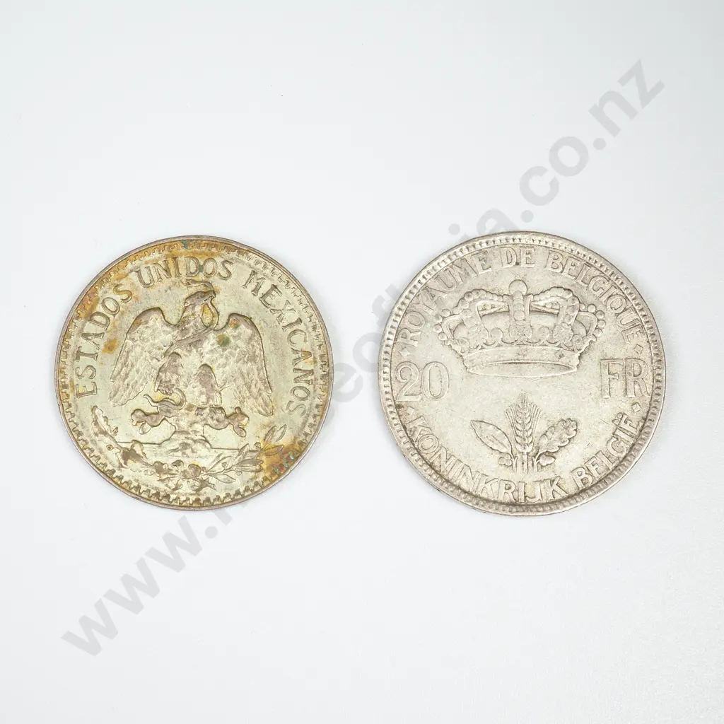 Belgium 1935 20 Francs & Mexico 1935 50 Cents Image 1++