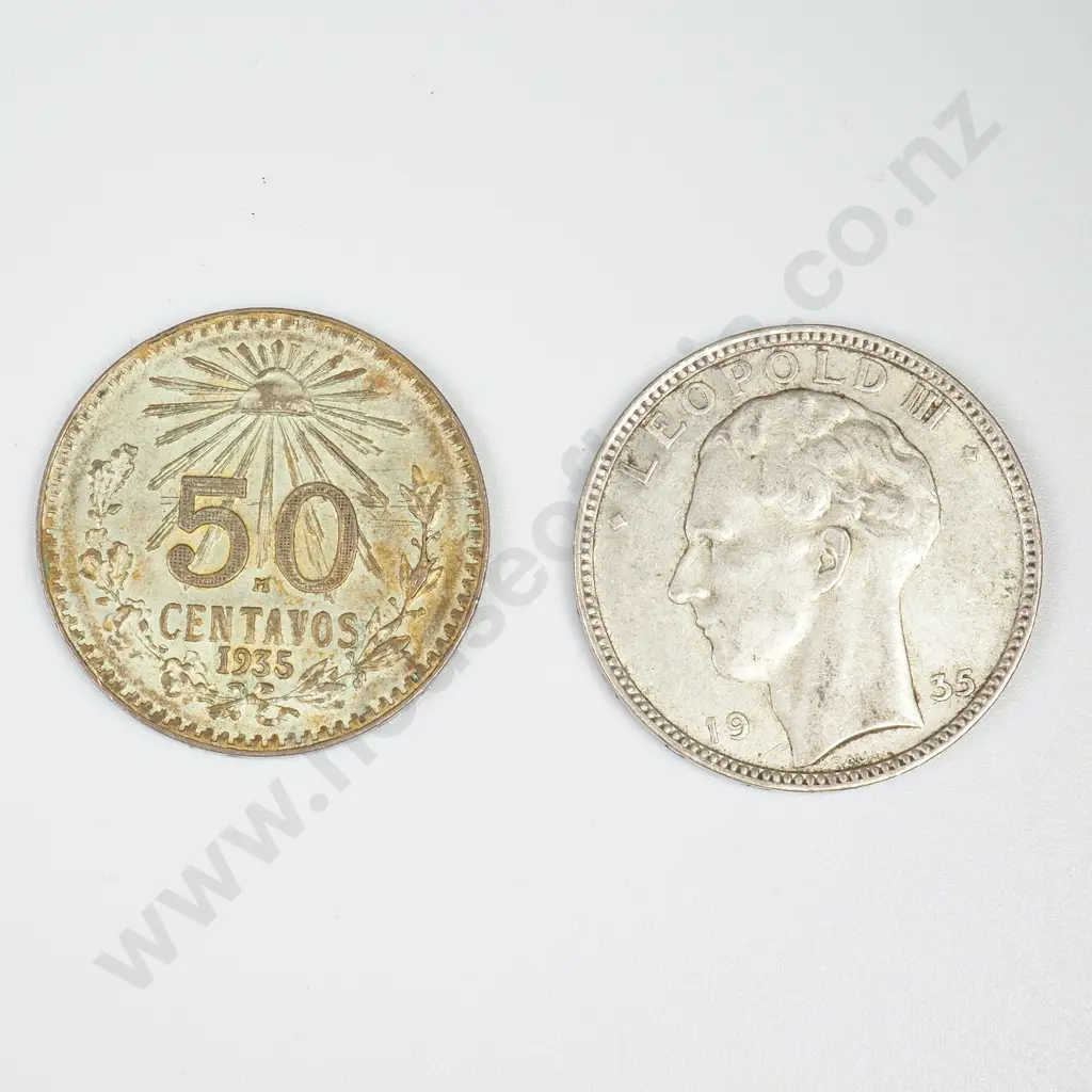 Belgium 1935 20 Francs & Mexico 1935 50 Cents Image 1++