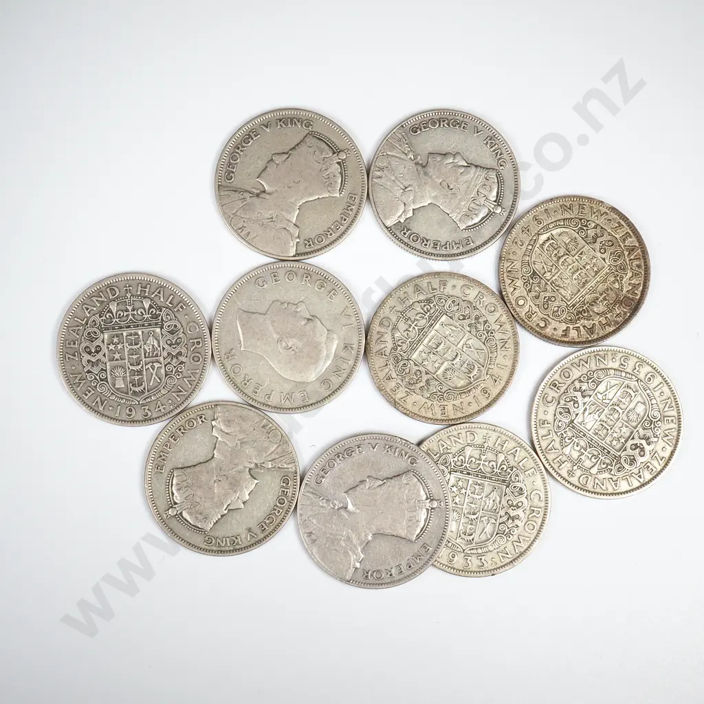 10 NZ 50% Silver Half Crowns Image 1++