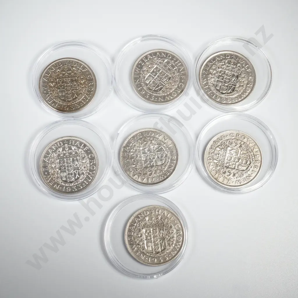 7 NZ Half Crowns - All Pre 47 - 50% Silver - All Cleaned  Image 1++