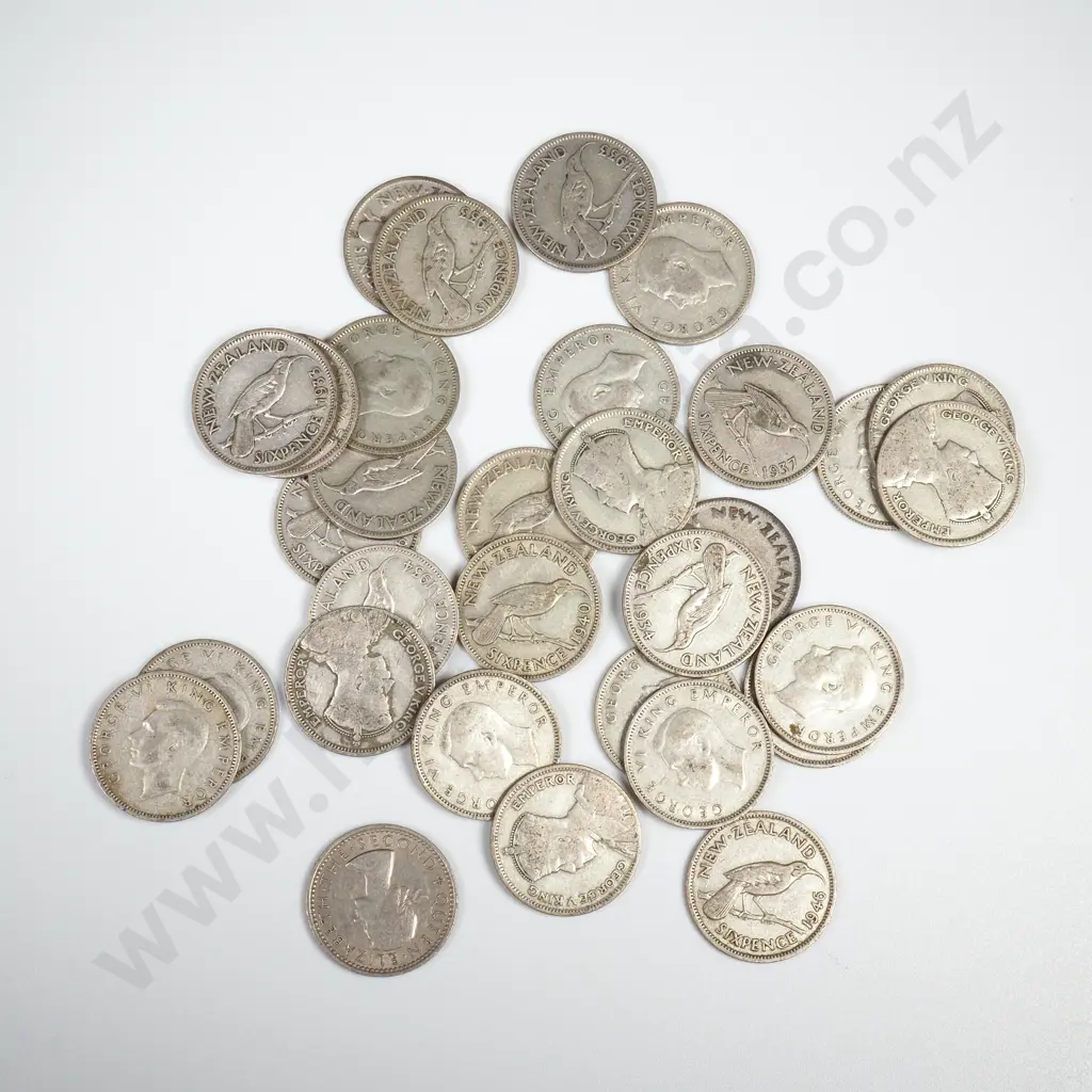 Lot of Pre - 1947 New Zealand Sixpence's - 50% Silver Image 1++