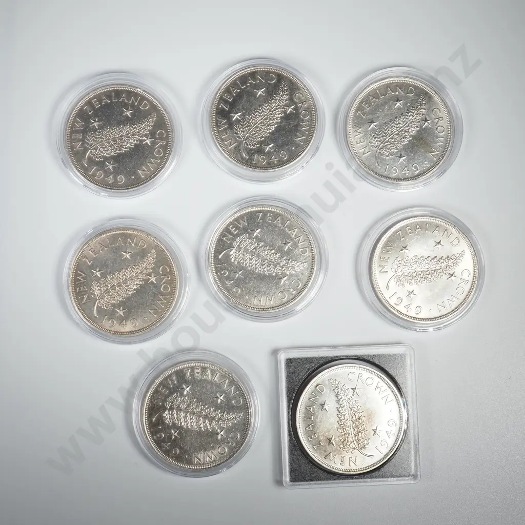 8 NZ 1949 Crowns - All Cleaned - 50% Silver  Image 1++