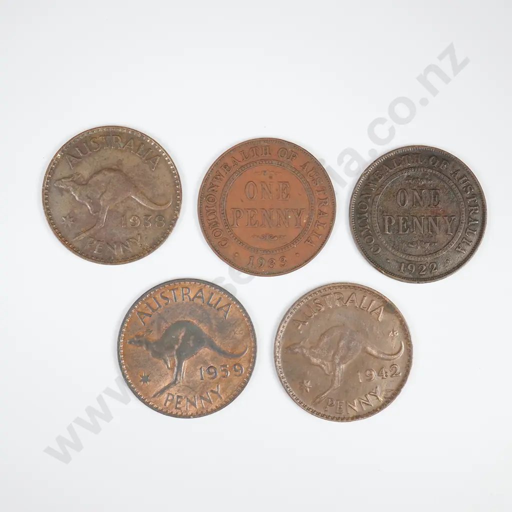 Five Australian Pennies Image 1++