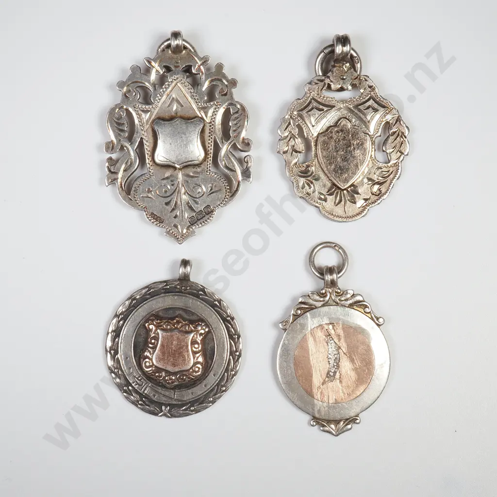 39 Grams of Sterling SIlver Unawarded Prize Fobs w Rolled Gold Fronts - One is A/F Image 1++
