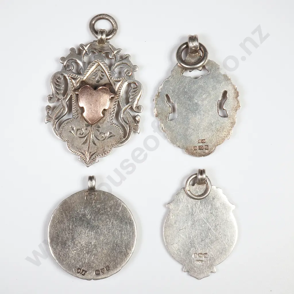 39 Grams of Sterling SIlver Unawarded Prize Fobs w Rolled Gold Fronts - One is A/F Image 1++