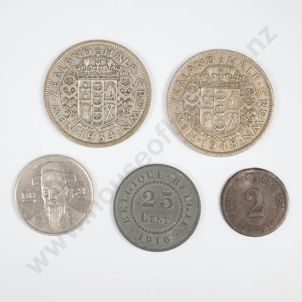 Assorted Interesting Coin incl NZ 1934 Half Crown Image 1++