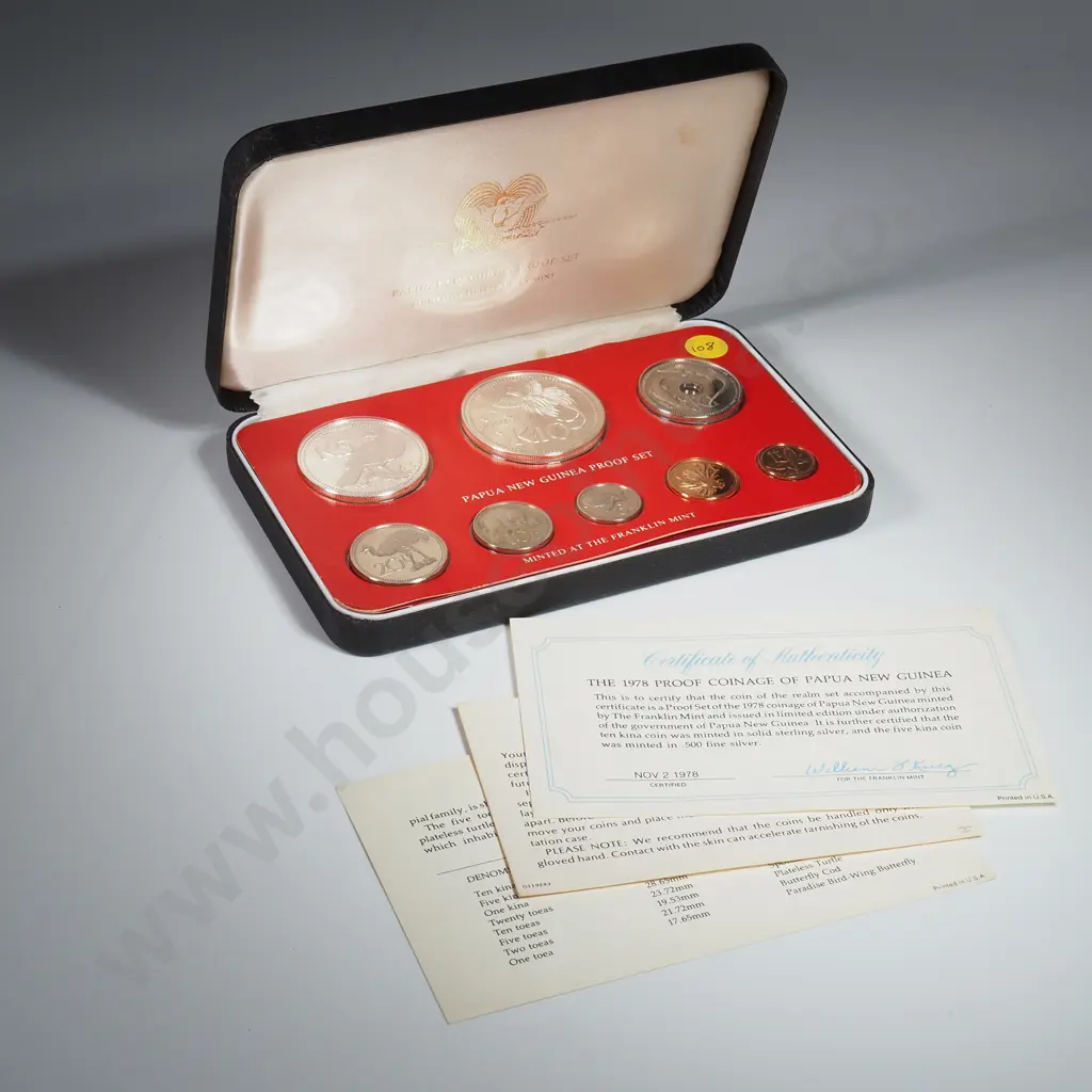 Papua New Guinea 1978 Proof Coin Set with Silver 5 and 10 Kina Coins Image 1++