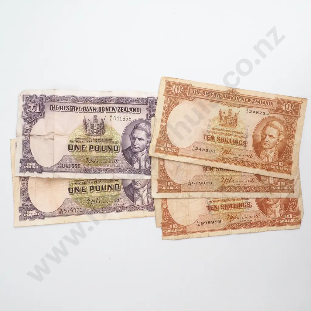 Assorted Circulated Hanna Ten Shilling & One Pound Banknotes Image 1++
