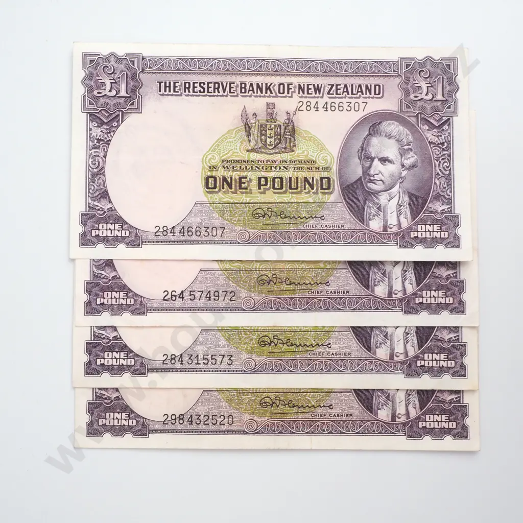 Four NZ Fleming One Pound Banknotes - Tidy Condition  Image 1++