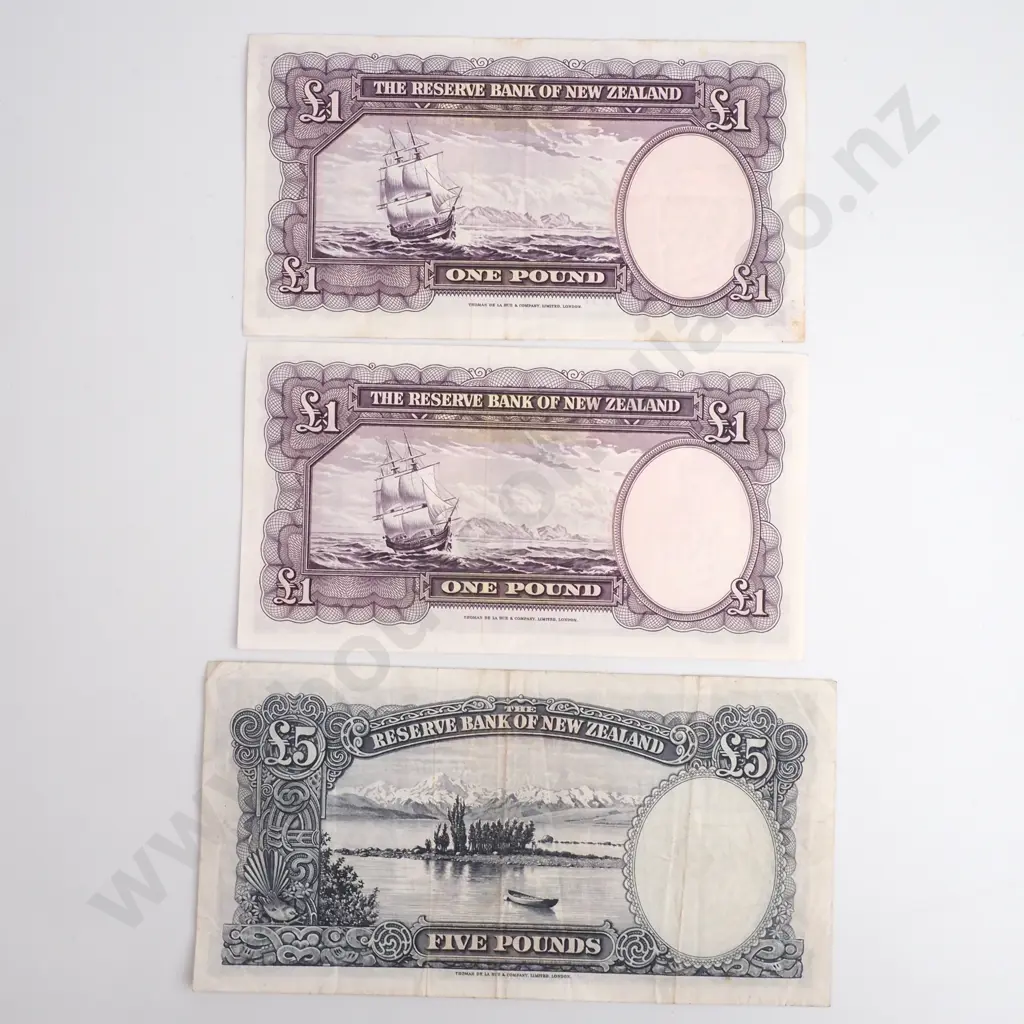 Two NZ One Pound Banknotes & One Five Pound Banknote Image 1++