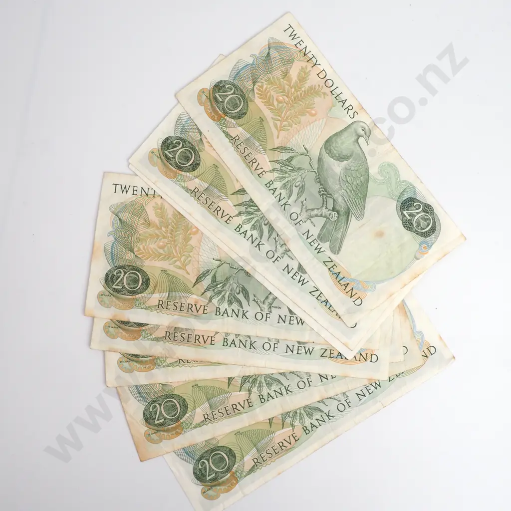NZ 8 x Twenty Dollars, Wilks Signature, Prefixes BA, BC x 2, BE x 2, BH, BJ x 2 Image 1++