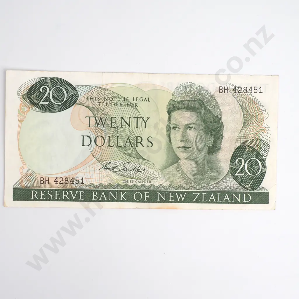 NZ Twenty Dollars, Wilks Signature, Prefix BH, Very Fine, CV$90 Image 1++