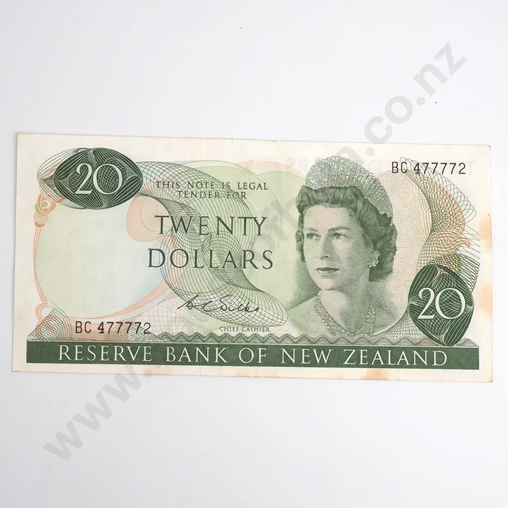 NZ Twenty Dollars, Wilks Signature, Prefix BC, Very Fine, CV$90 Image 1++