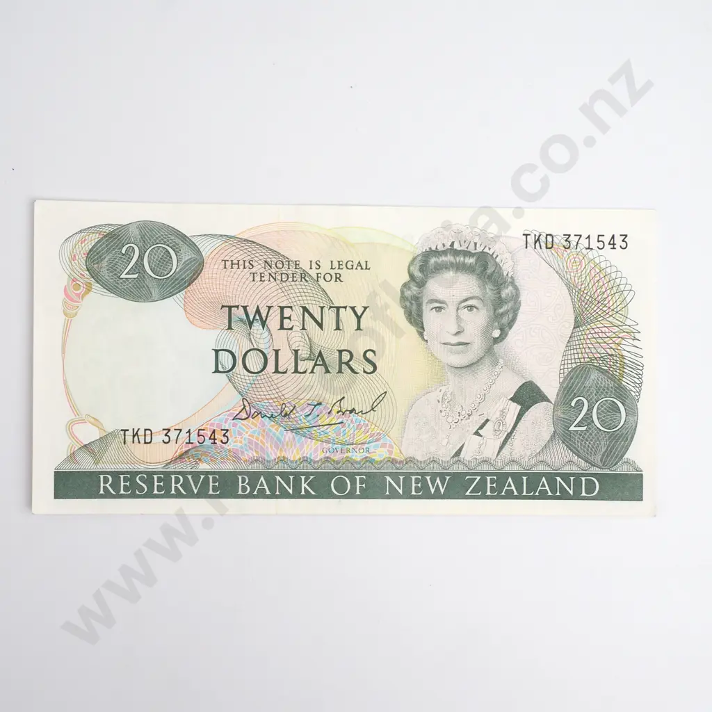 NZ Twenty Dollars, Brash Type One Signature, Prefix TKD, Uncirculated, CV$140 Image 1++