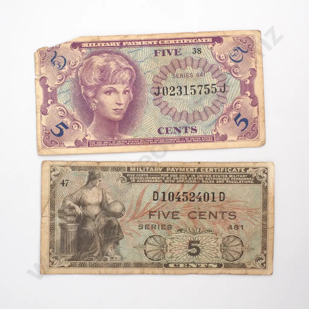 Two Five Cent Military Payment Certificates  Image 1++