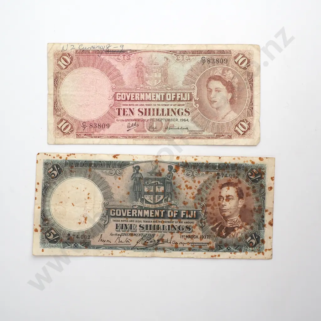 Two Interesting Older Fiji Banknotes  Image 1++
